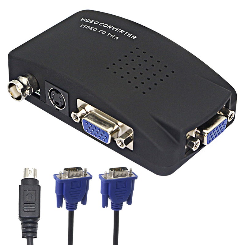 XMSJSIY BNC to VGA Video Converter, S-Video Input to VGA Output, Supports PAL/NTSC, Easy to Install and Operate - Image 1